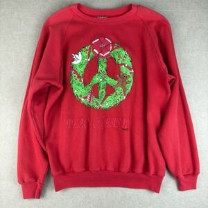 Vintage Area Code 212 Christmas Sweatshirt XL Red Peace on Earth Wreath USA Made